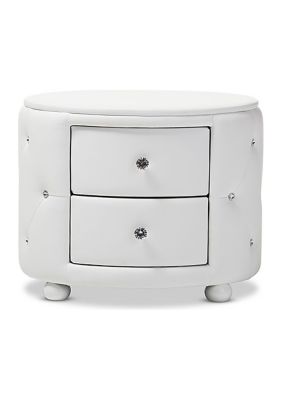 Baxton Studio Davina Hollywood Glamour Style Oval 2-drawer White Faux Leather Upholstered Nightstand