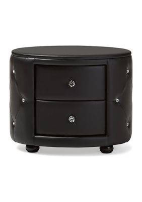 Davina Hollywood Glamour Style Oval 2-drawer Faux Leather Upholstered Nightstand