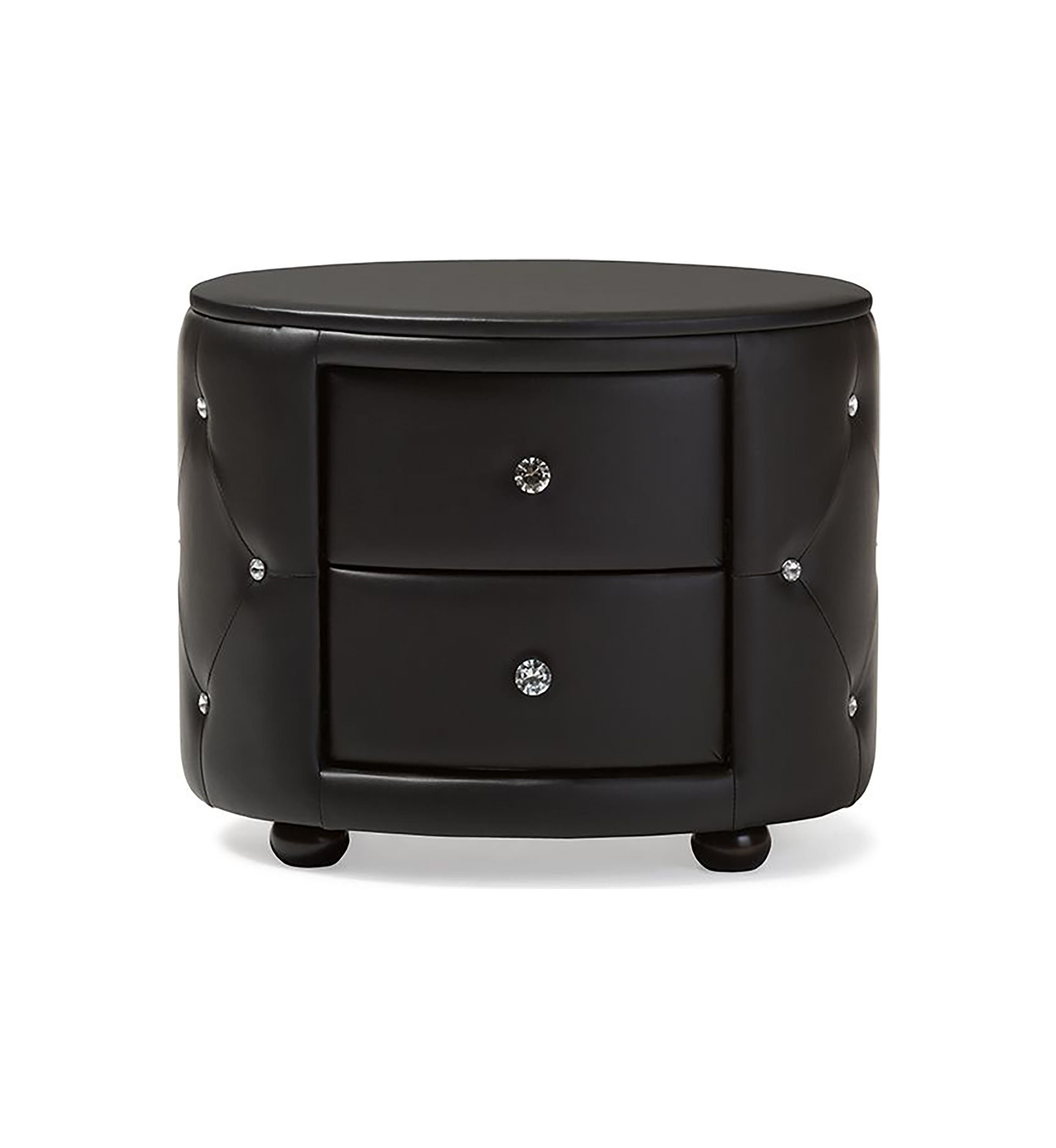 Davina Hollywood Glamour Style Oval 2-drawer Black Faux Leather Upholstered Nightstand