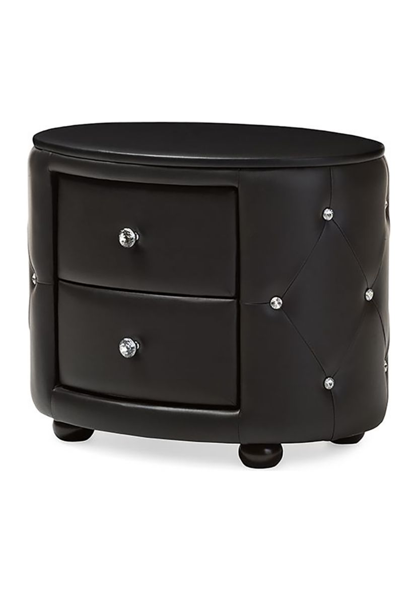 Davina Hollywood Glamour Style Oval 2-drawer Black Faux Leather Upholstered Nightstand