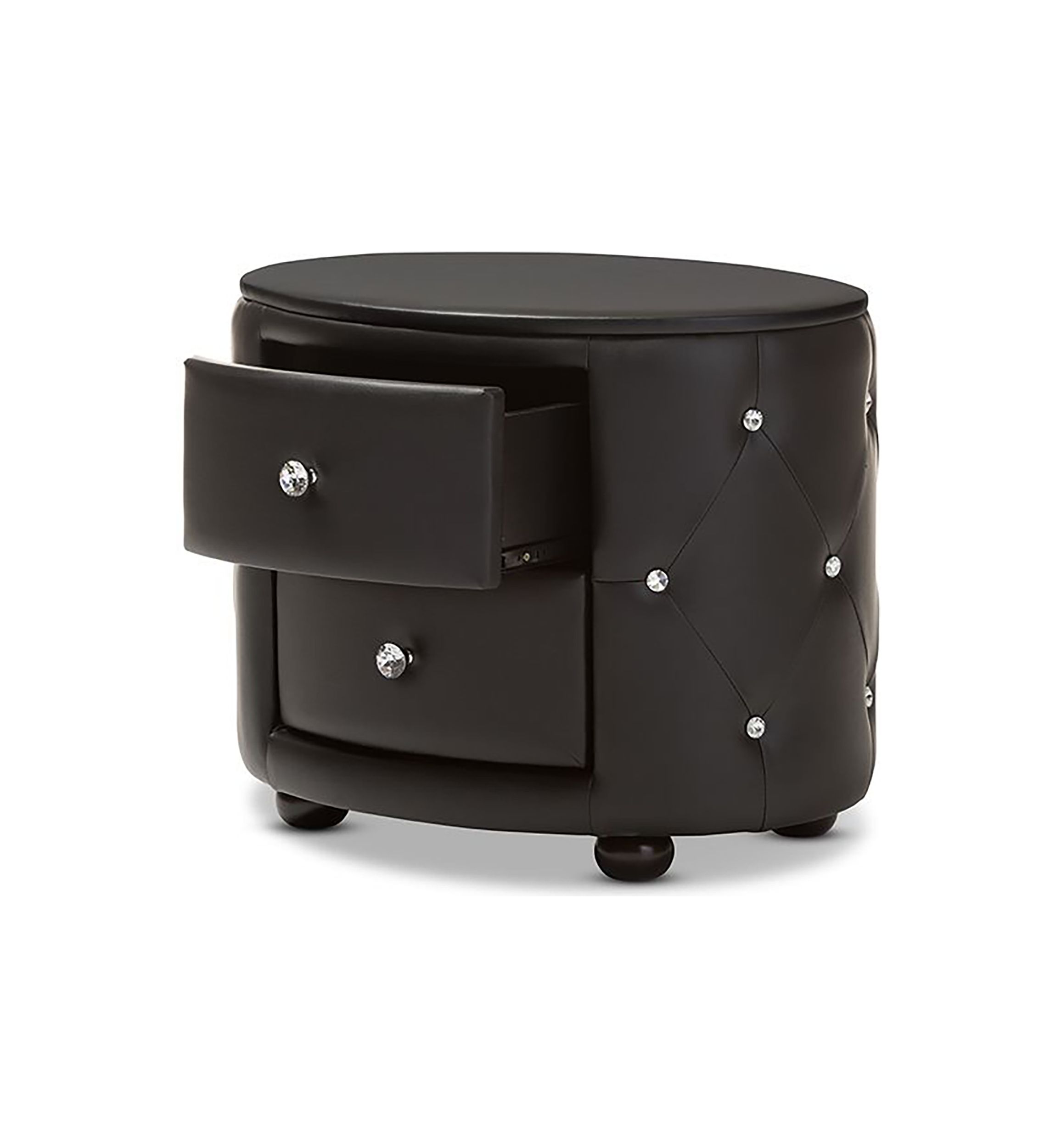 Davina Hollywood Glamour Style Oval 2-drawer Black Faux Leather Upholstered Nightstand