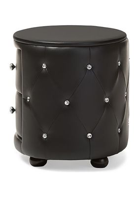 Davina Hollywood Glamour Style Oval 2-drawer Faux Leather Upholstered Nightstand