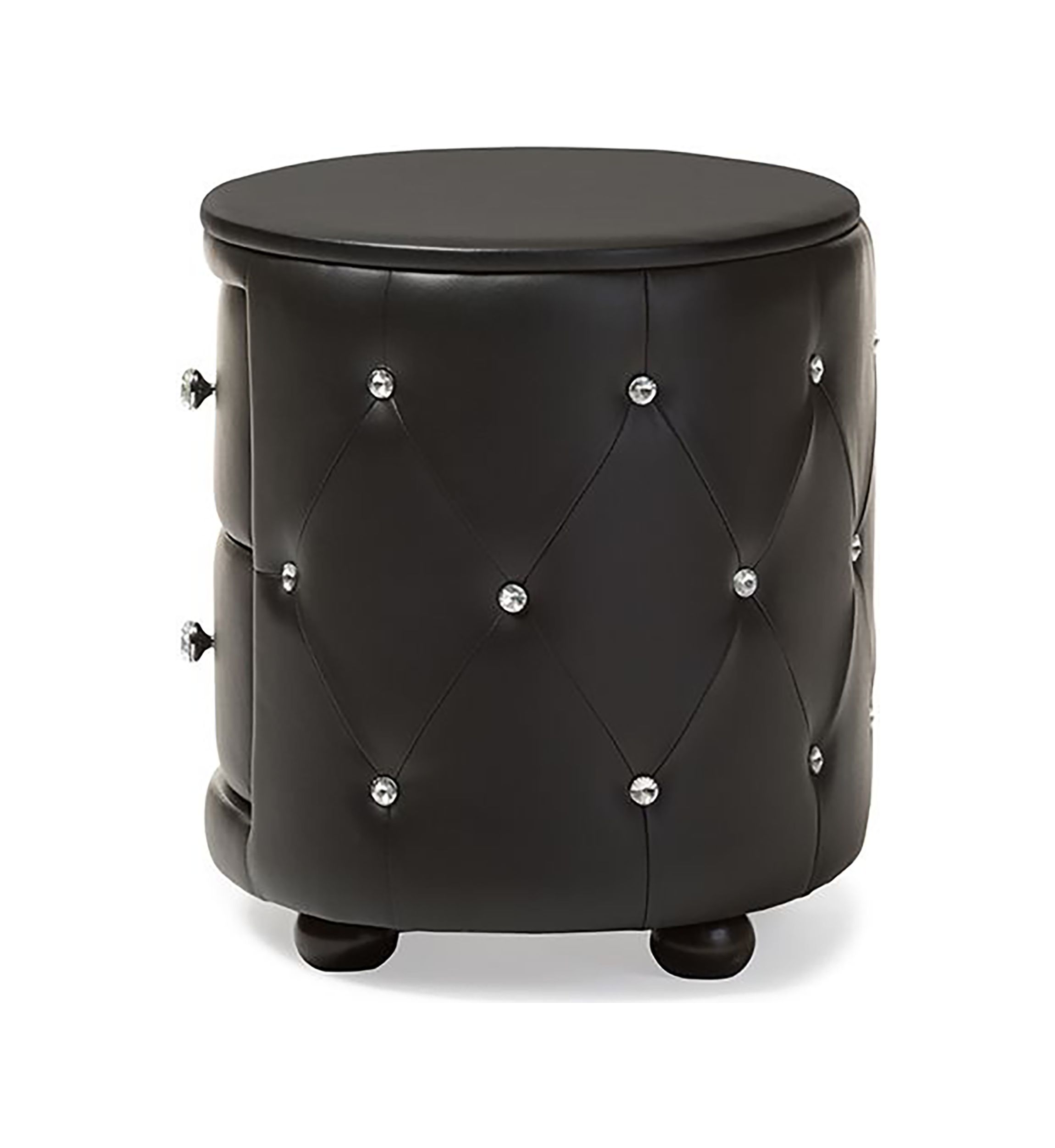 Davina Hollywood Glamour Style Oval 2-drawer Black Faux Leather Upholstered Nightstand