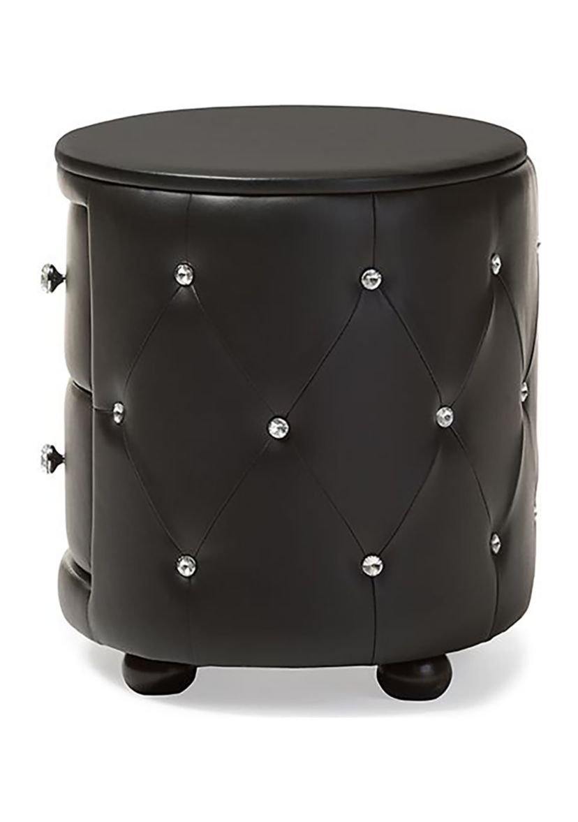 Davina Hollywood Glamour Style Oval 2-drawer Black Faux Leather Upholstered Nightstand