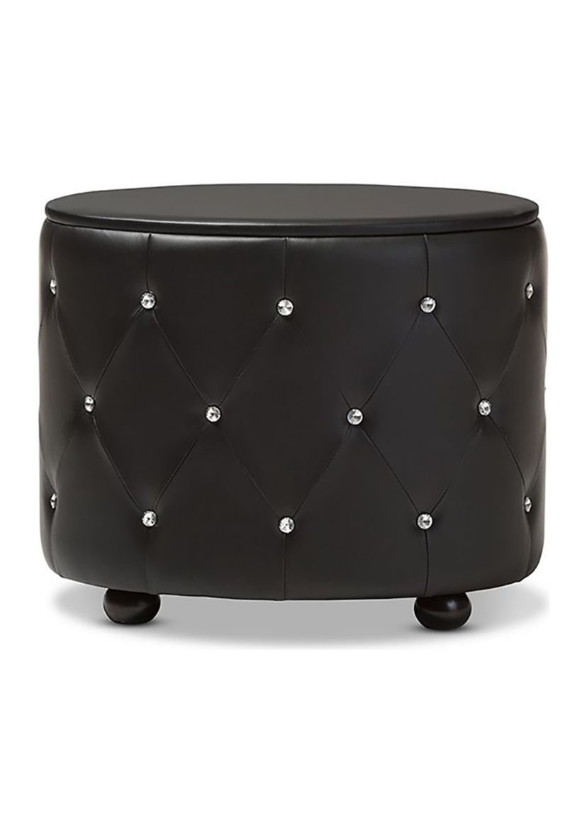 Davina Hollywood Glamour Style Oval 2-drawer Black Faux Leather Upholstered Nightstand