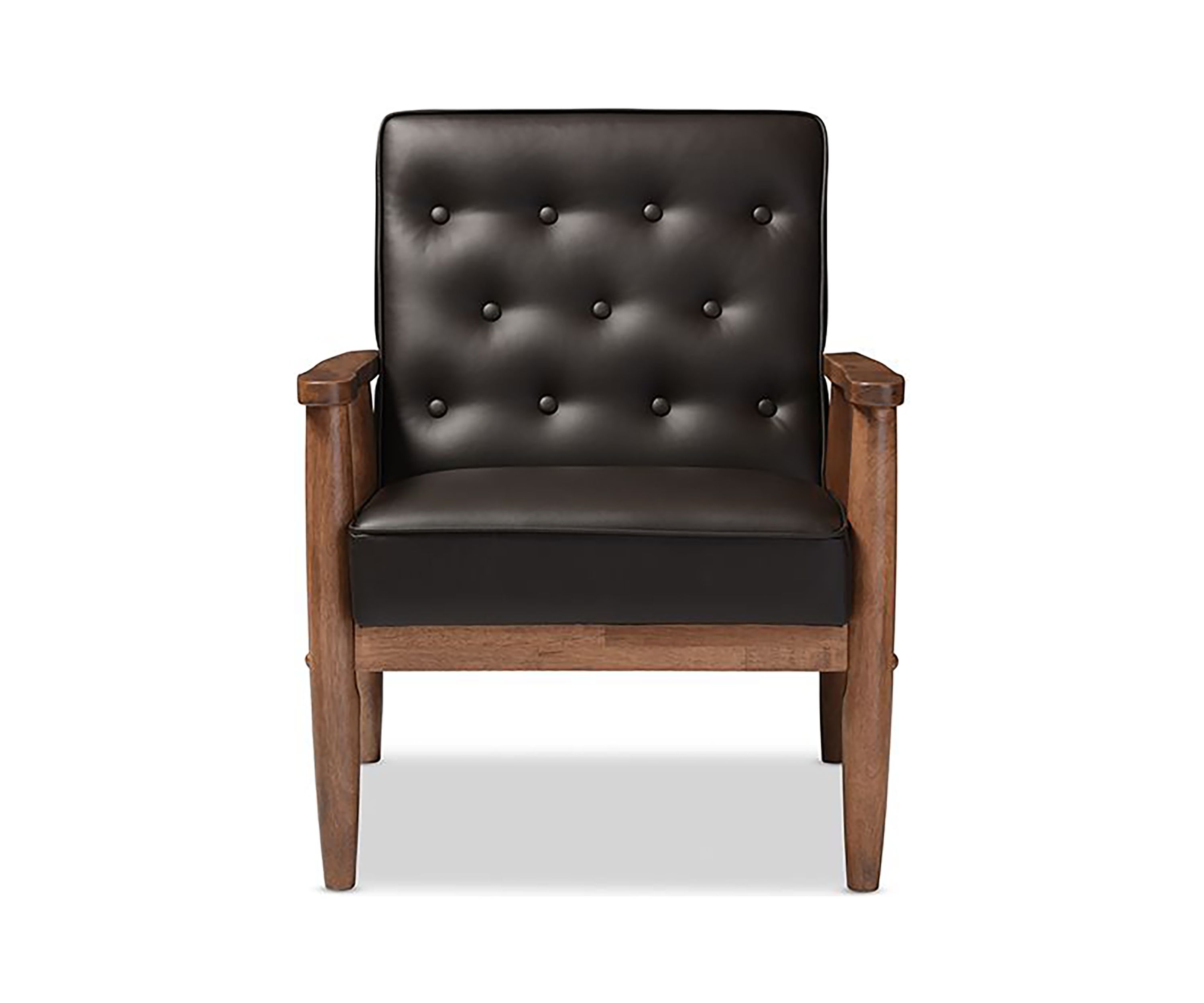 Sorrento Mid-century Retro Modern Brown Faux Leather Upholstered Wooden Lounge Chair