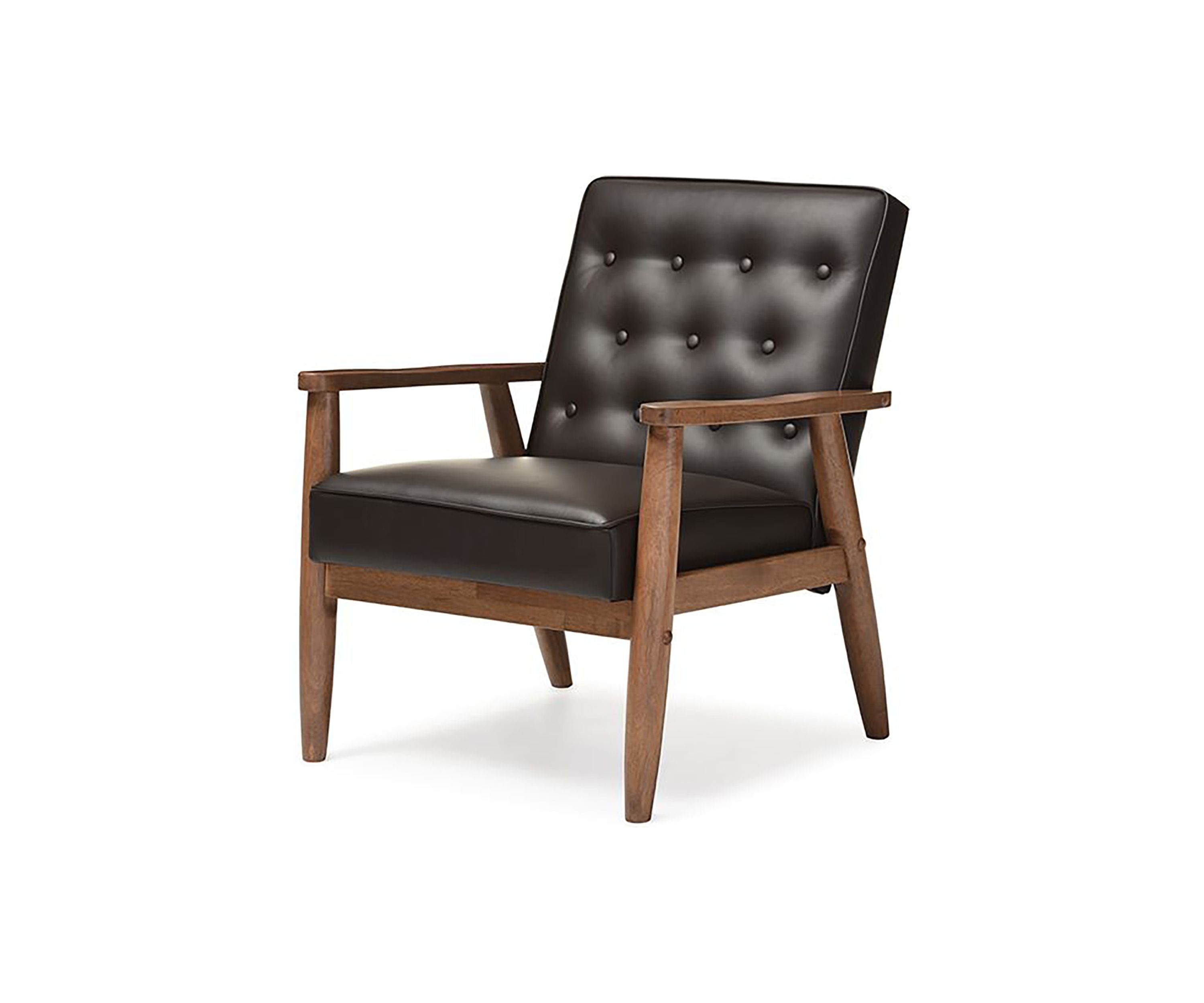 Sorrento Mid-century Retro Modern Brown Faux Leather Upholstered Wooden Lounge Chair