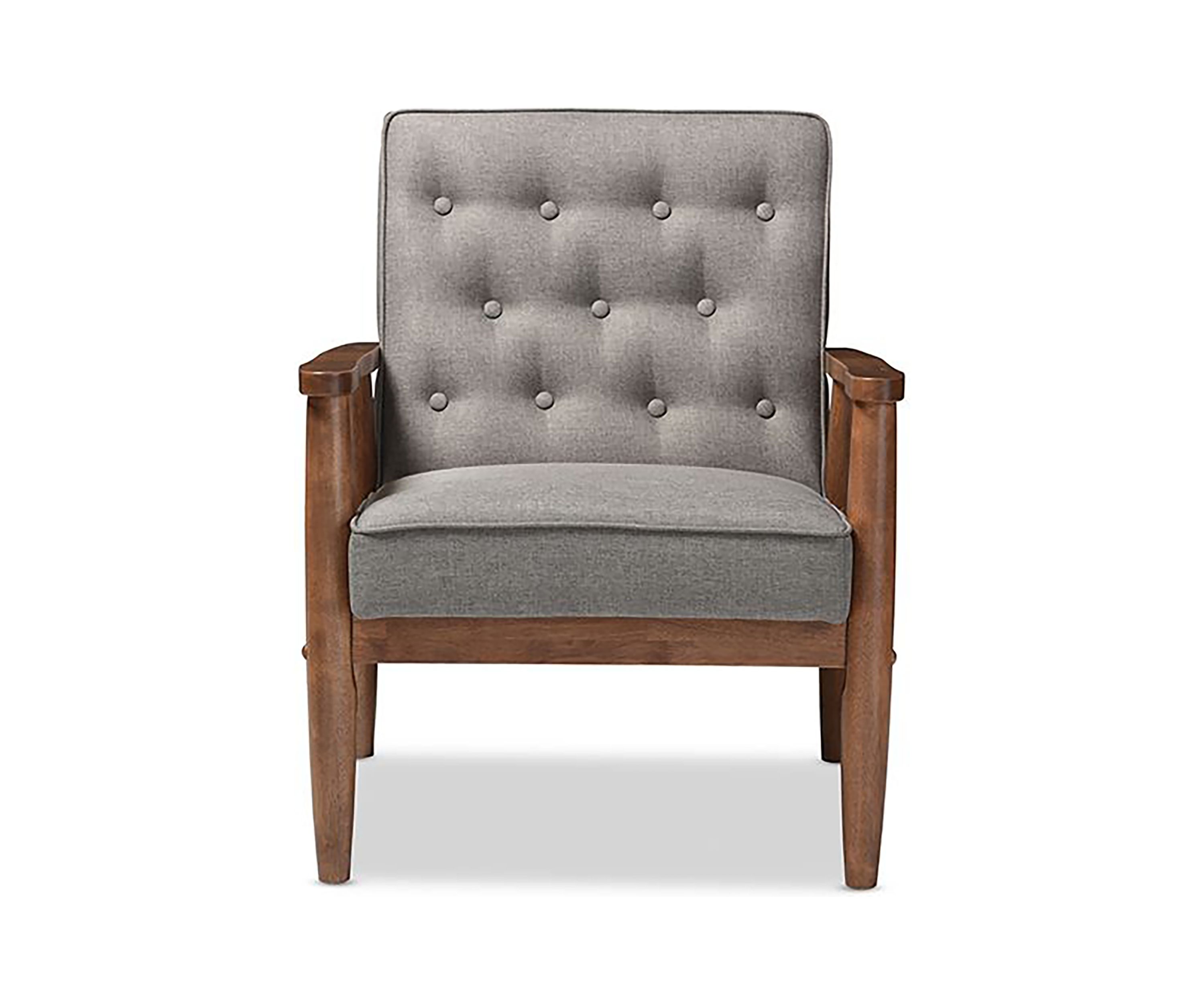 Sorrento Mid-century Retro Modern Grey Fabric Upholstered Wooden Lounge Chair