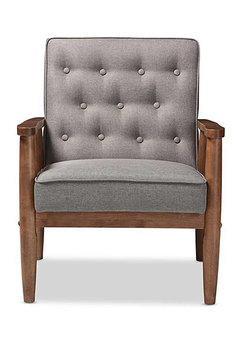 Sorrento Mid-century Retro Modern Grey Fabric Upholstered Wooden Lounge Chair