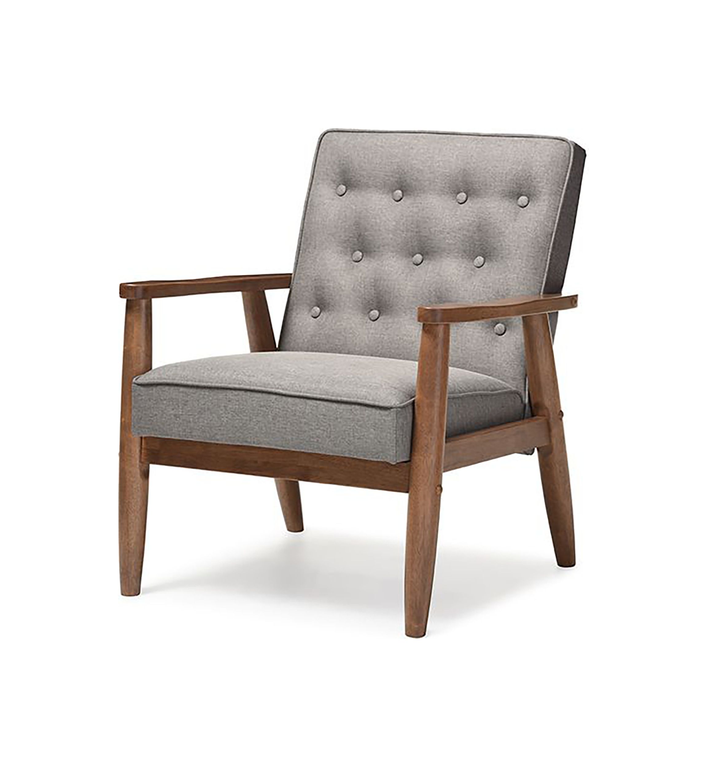 Sorrento Mid-century Retro Modern Grey Fabric Upholstered Wooden Lounge Chair