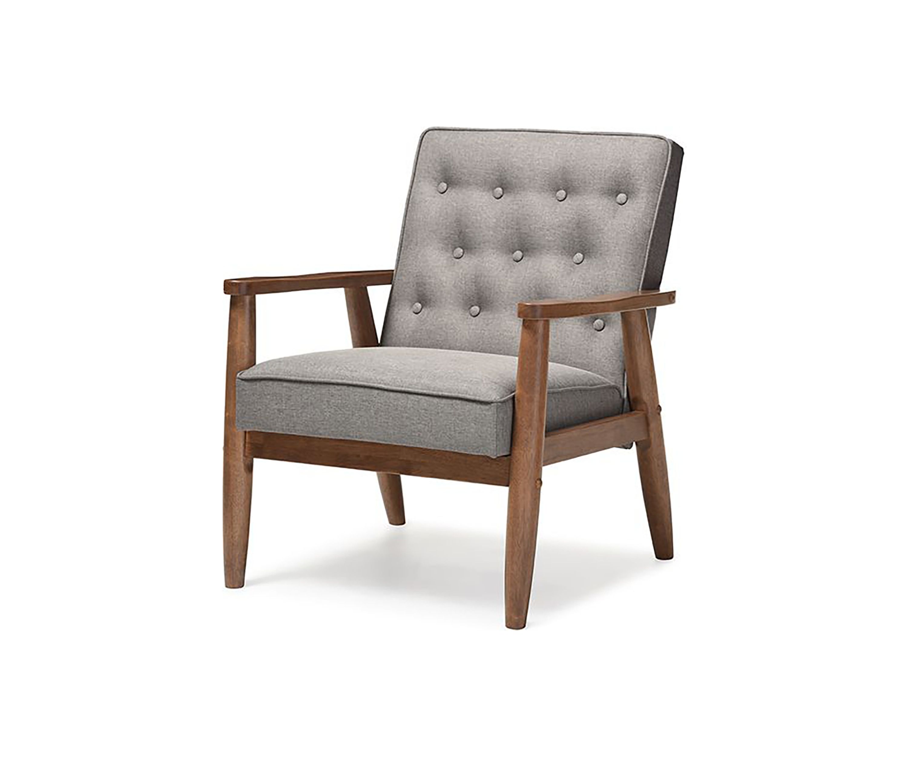 Sorrento Mid-century Retro Modern Grey Fabric Upholstered Wooden Lounge Chair