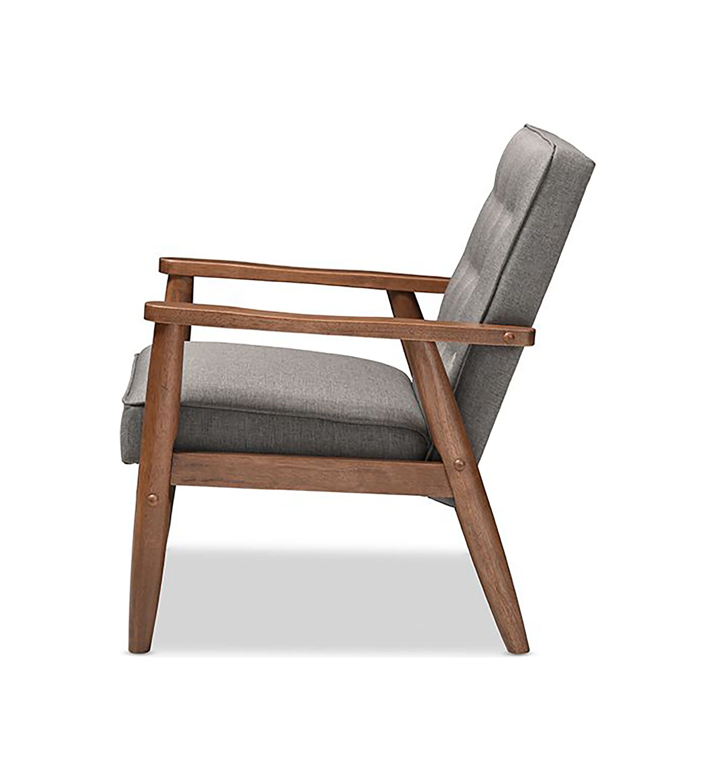 Sorrento Mid-century Retro Modern Grey Fabric Upholstered Wooden Lounge Chair