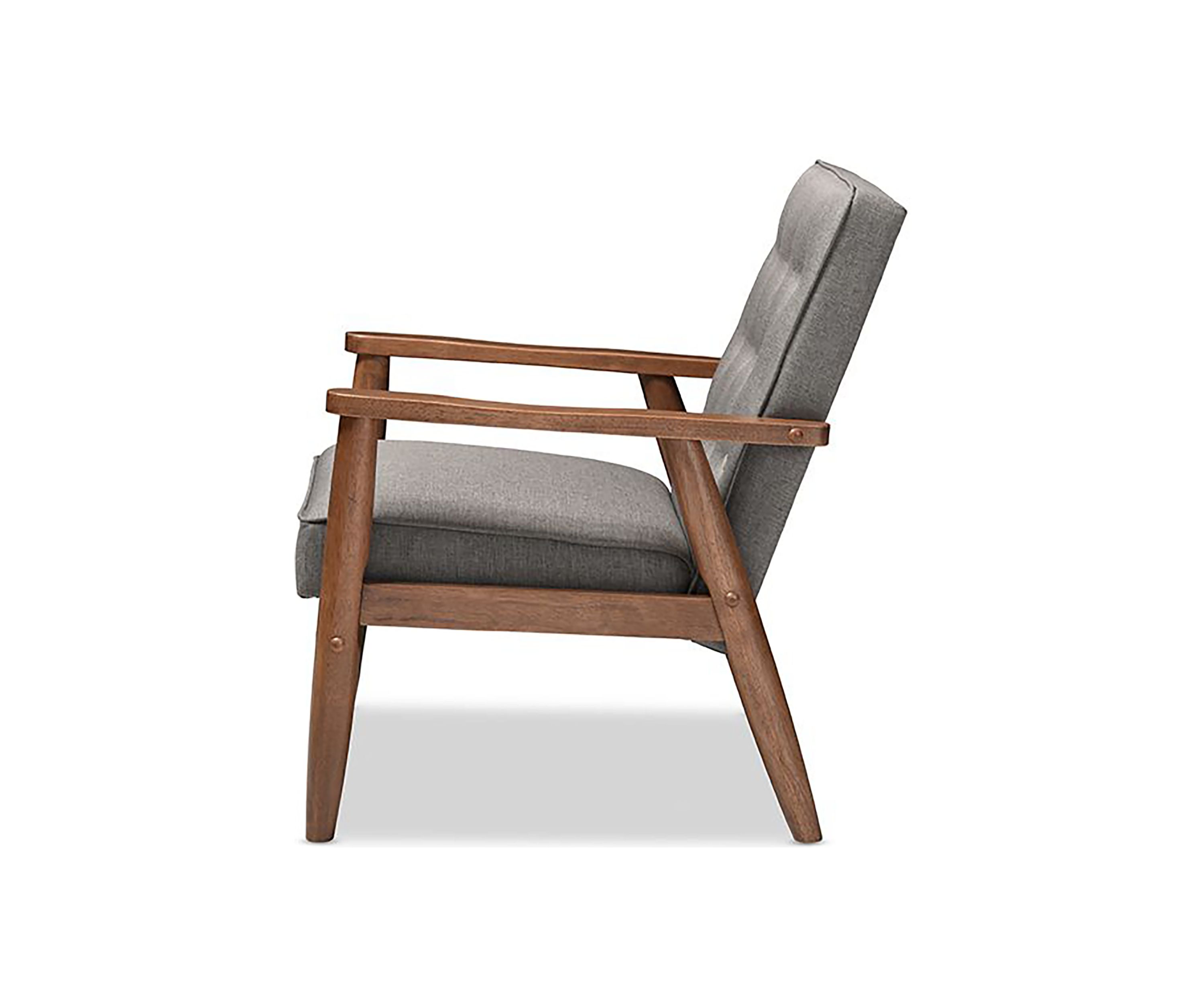 Sorrento Mid-century Retro Modern Grey Fabric Upholstered Wooden Lounge Chair