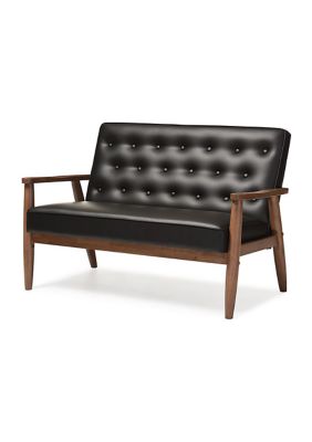 Sorrento Mid-century Retro Modern Black Faux Leather Upholstered Wooden 2-seater Loveseat