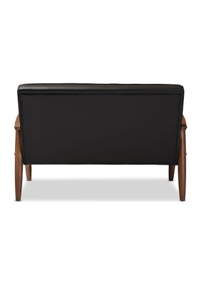 Sorrento Mid-century Retro Modern Black Faux Leather Upholstered Wooden 2-seater Loveseat