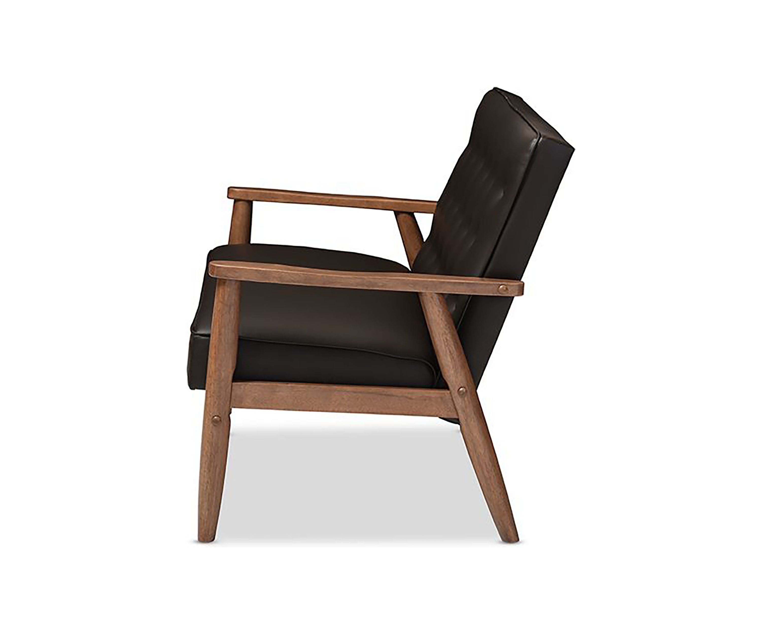 Sorrento Mid-century Retro Modern Brown Faux Leather Upholstered Wooden 2-seater Loveseat