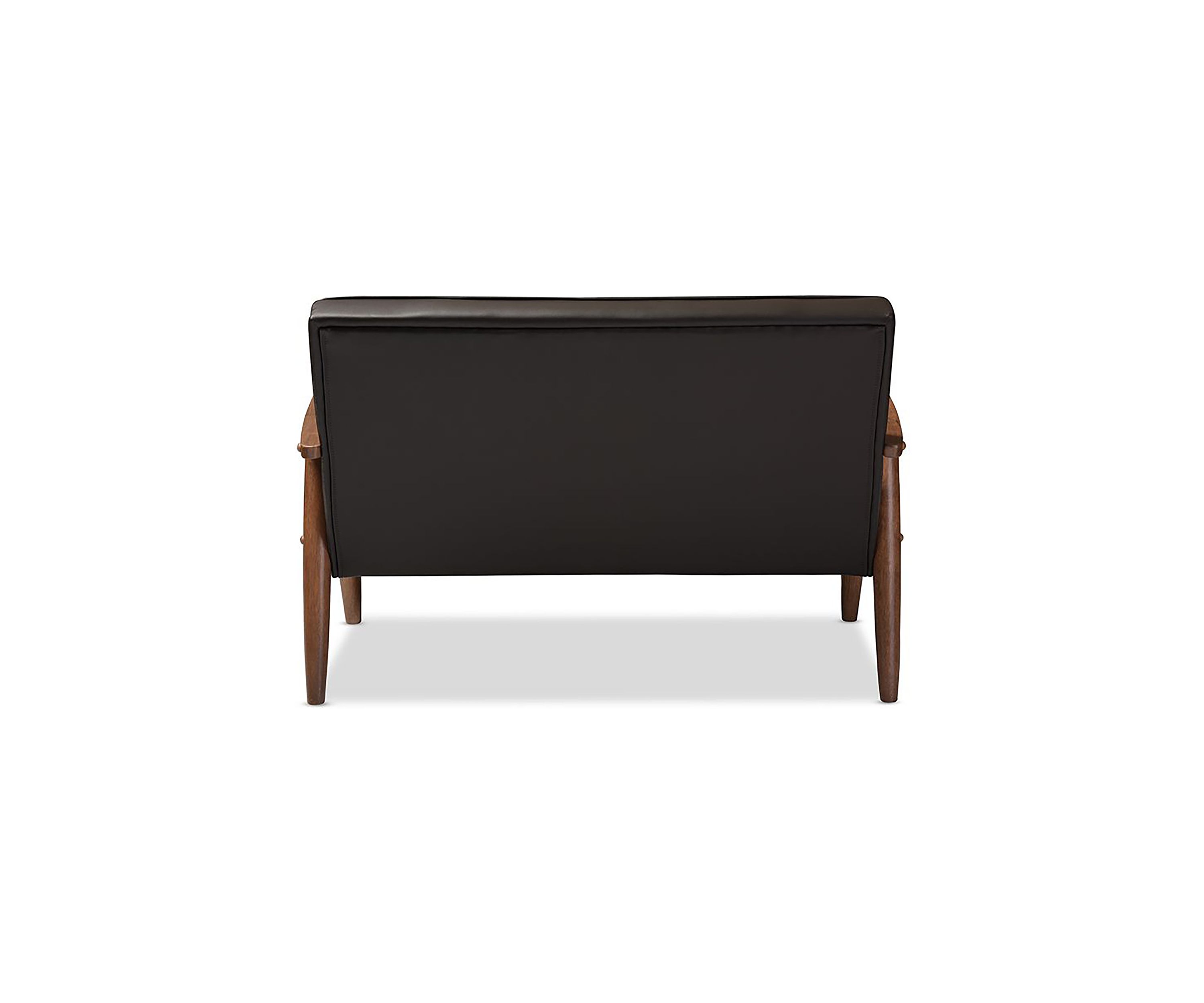 Sorrento Mid-century Retro Modern Brown Faux Leather Upholstered Wooden 2-seater Loveseat