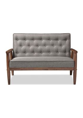 Sorrento Mid-century Retro Modern Grey Fabric Upholstered Wooden 2-seater Loveseat