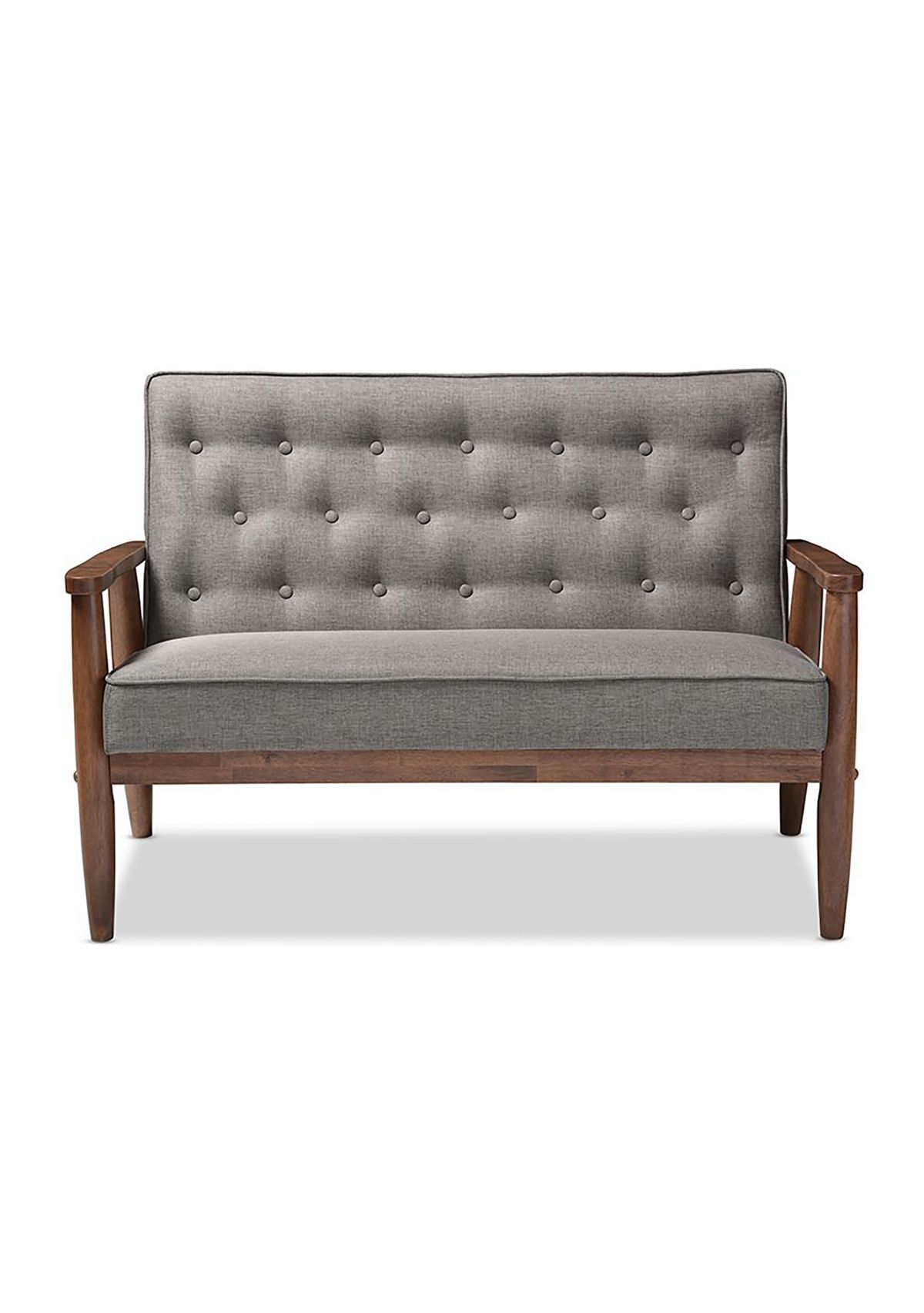Sorrento Mid-century Retro Modern Grey Fabric Upholstered Wooden 2-seater Loveseat