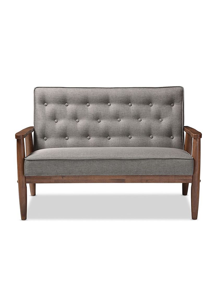 Sorrento Mid-century Retro Modern Grey Fabric Upholstered Wooden 2-seater Loveseat