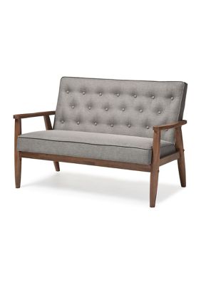 Sorrento Mid-century Retro Modern Grey Fabric Upholstered Wooden 2-seater Loveseat