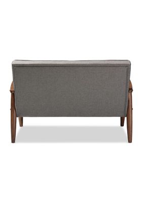 Sorrento Mid-century Retro Modern Grey Fabric Upholstered Wooden 2-seater Loveseat