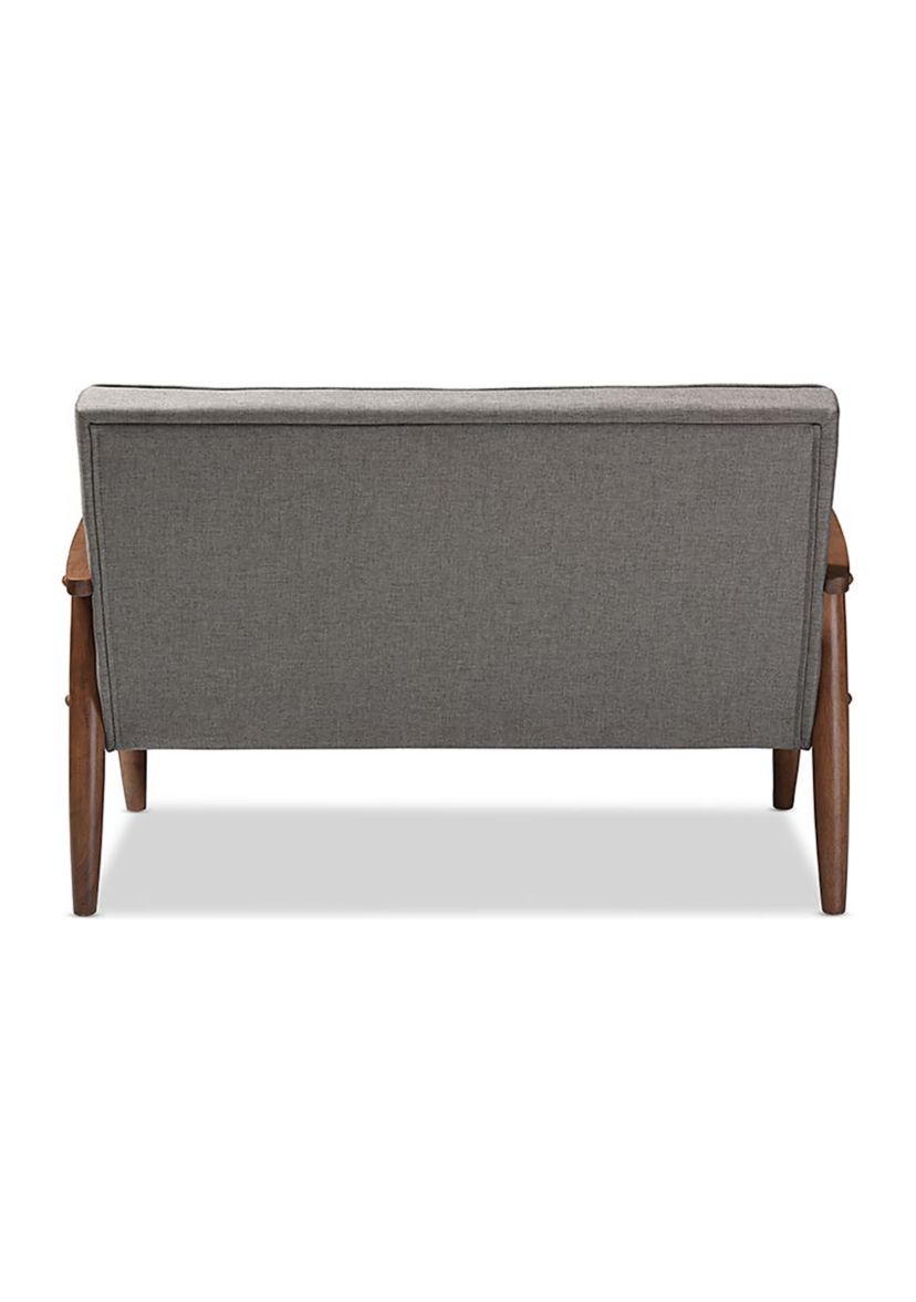 Sorrento Mid-century Retro Modern Grey Fabric Upholstered Wooden 2-seater Loveseat