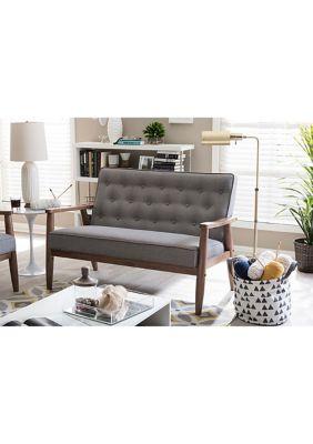 Sorrento Mid-century Retro Modern Grey Fabric Upholstered Wooden 2-seater Loveseat