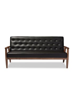 Sorrento Mid-century Retro Modern Faux Leather Upholstered Wooden 3-seater Sofa