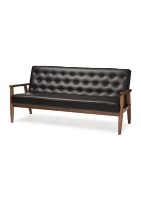 Sorrento Mid-century Retro Modern Faux Leather Upholstered Wooden 3-seater Sofa