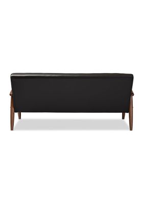 Sorrento Mid-century Retro Modern Faux Leather Upholstered Wooden 3-seater Sofa