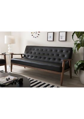Sorrento Mid-century Retro Modern Faux Leather Upholstered Wooden 3-seater Sofa
