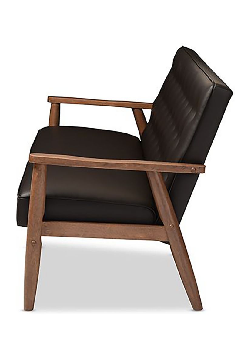 Sorrento Mid-century Retro Modern Brown Faux Leather Upholstered Wooden 3-seater Sofa