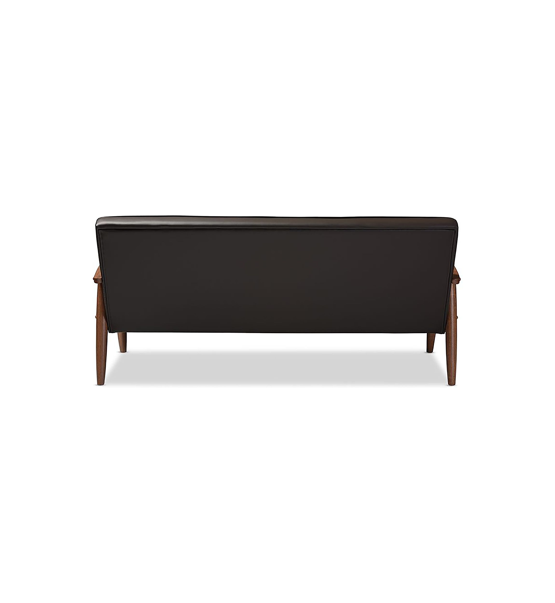 Sorrento Mid-century Retro Modern Brown Faux Leather Upholstered Wooden 3-seater Sofa