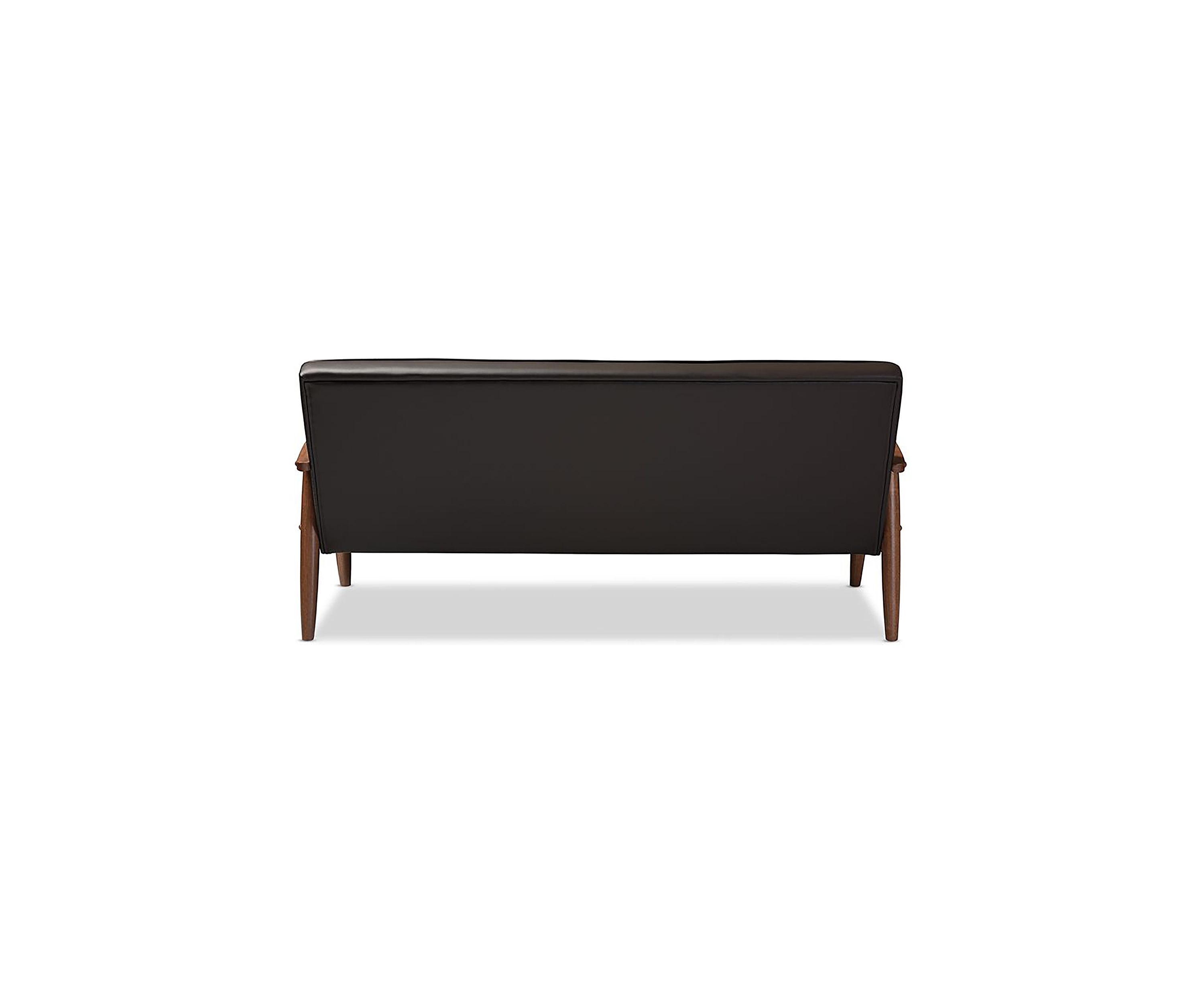 Sorrento Mid-century Retro Modern Brown Faux Leather Upholstered Wooden 3-seater Sofa