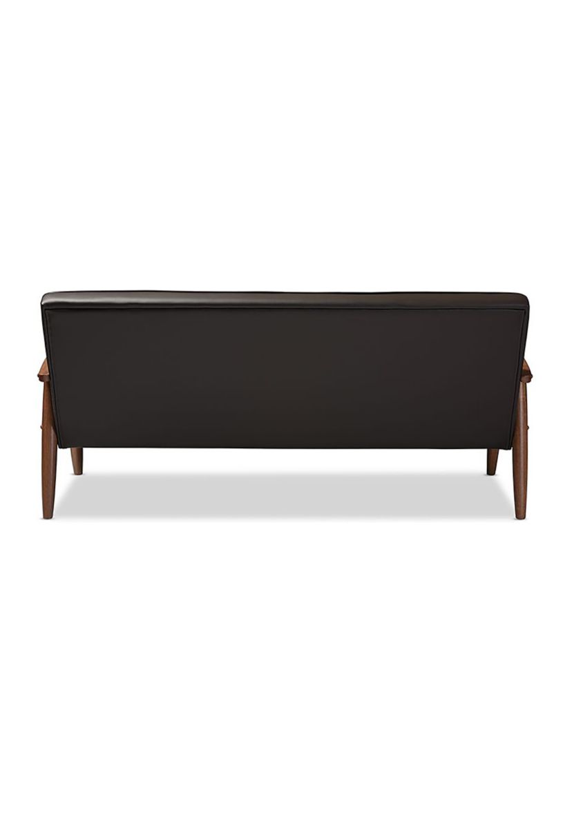 Sorrento Mid-century Retro Modern Brown Faux Leather Upholstered Wooden 3-seater Sofa