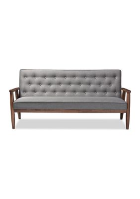 Sorrento Mid-century Retro Modern Grey Fabric Upholstered Wooden 3-seater Sofa