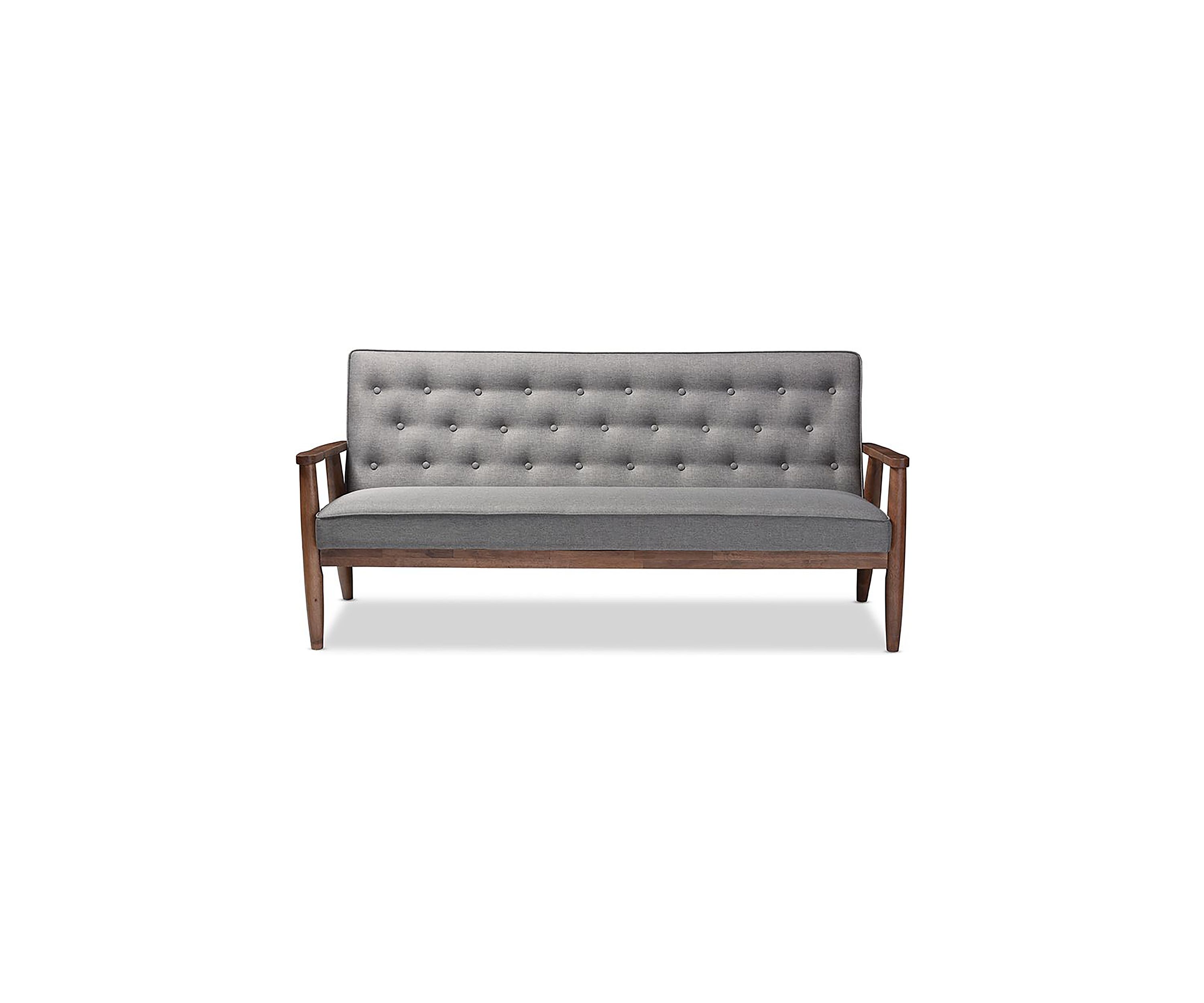 Sorrento Mid-century Retro Modern Grey Fabric Upholstered Wooden 3-seater Sofa