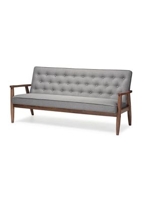 Sorrento Mid-century Retro Modern Grey Fabric Upholstered Wooden 3-seater Sofa