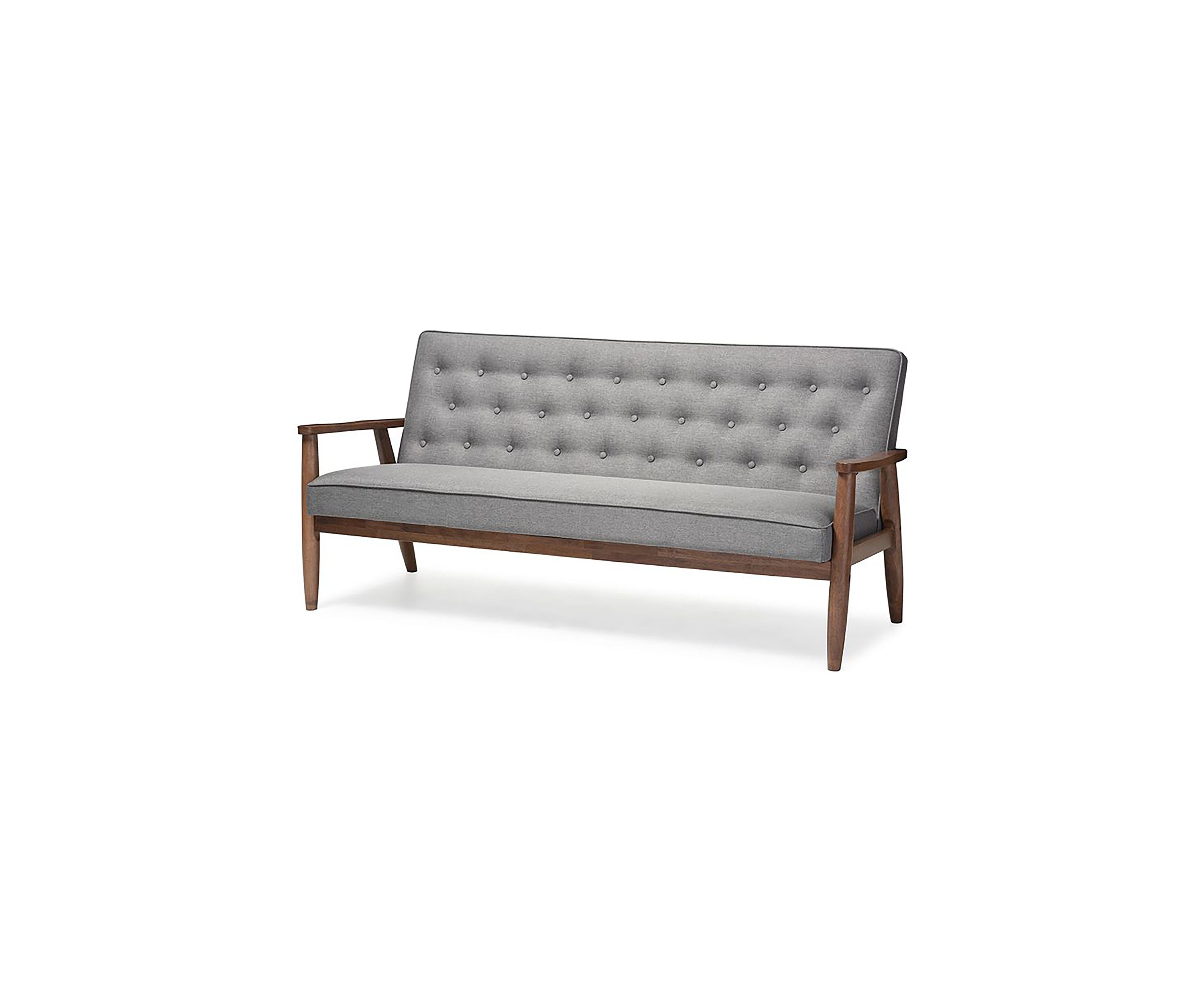 Sorrento Mid-century Retro Modern Grey Fabric Upholstered Wooden 3-seater Sofa