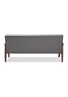 Sorrento Mid-century Retro Modern Grey Fabric Upholstered Wooden 3-seater Sofa