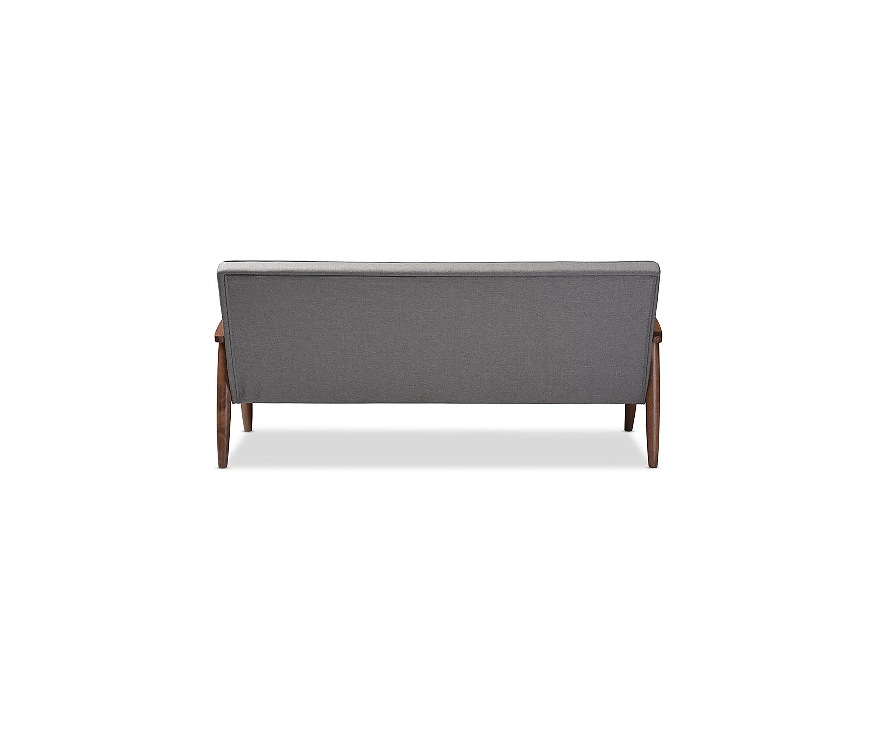 Sorrento Mid-century Retro Modern Grey Fabric Upholstered Wooden 3-seater Sofa
