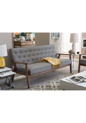 Sorrento Mid-century Retro Modern Grey Fabric Upholstered Wooden 3-seater Sofa