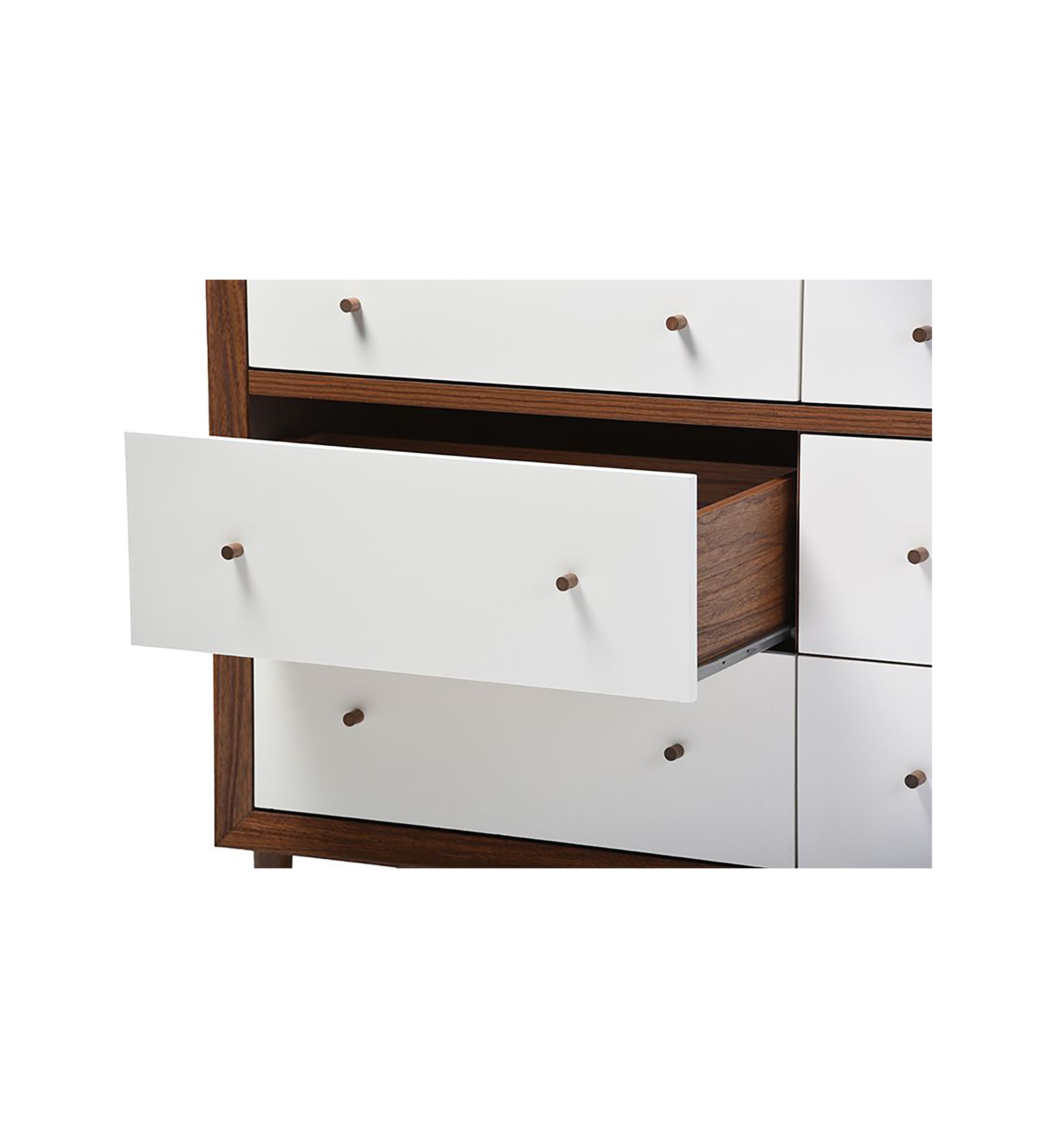 Harlow Mid-Century Modern Scandinavian Style White and Walnut Wood 6-Drawer Storage Dresser