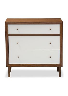 Baxton Studio Harlow Mid-century Modern Scandinavian Style White and Walnut Wood 3-drawer Chest