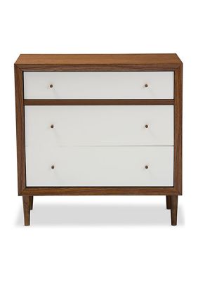 Harlow Mid-century Modern Scandinavian Style White and Walnut Wood 3-drawer Chest