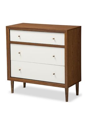 Harlow Mid-century Modern Scandinavian Style White and Walnut Wood 3-drawer Chest