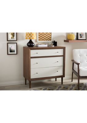 Harlow Mid-century Modern Scandinavian Style White and Walnut Wood 3-drawer Chest