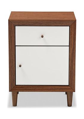 Harlow Mid-century Modern Scandinavian Style White and Walnut Wood 1-drawer and 1-door Nightstand