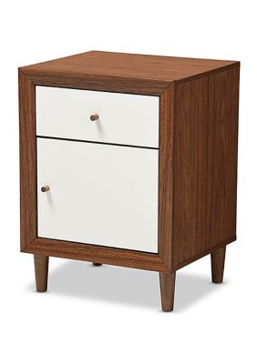 Harlow Mid-century Modern Scandinavian Style White and Walnut Wood 1-drawer and 1-door Nightstand
